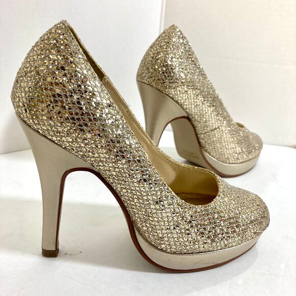 Champagne gold glitter platform pumps, women's size 5 style Candice by Touch Ups - Picture 1 of 12